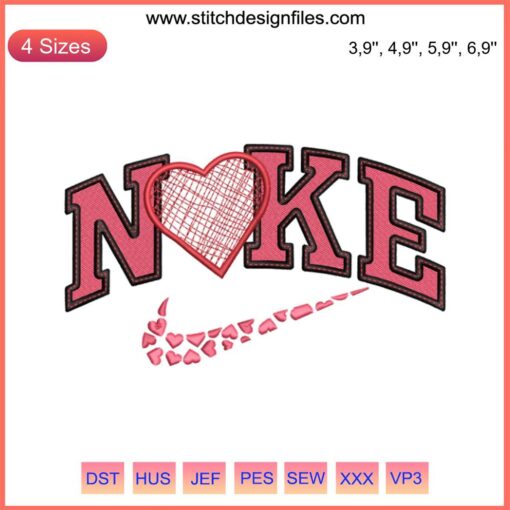 Cute Nike Logo with Heart | Valentine's Day Embroidery Design | Digital File | Romantic Nike Logo Design