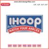 Funny basketball embroidery reading "Ihoop So Please Watch Your Ankles" with humorous sport-themed design elements for athletes.