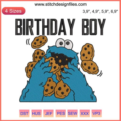 Cookie Monster Embroidery Design | Birthday Boy Kids Gift | Cute Funny Stitch Art | Blue Furry Character | Child's Shirt Iron-On
