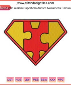 Superman Autism Logo Embroidery Design: Puzzle Superhero Pattern for Autism Awareness, Vibrant Colors, Digital File
