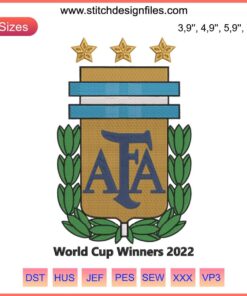 Argentina Football World Cup 2022 Embroidery Design | AFA Crest, Trophy & Stars | Football Sport Embroidery Pattern