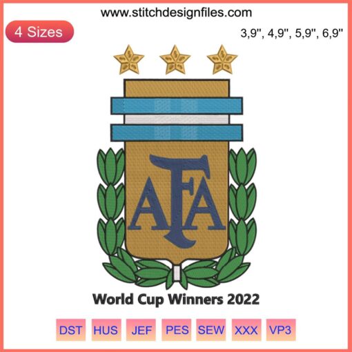 Argentina Football World Cup 2022 Embroidery Design | AFA Crest, Trophy & Stars | Football Sport Embroidery Pattern