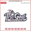 New England Patriots Football Fan Design: GOAT 12 Greatest Of All Time Embroidery featuring iconic player silhouette and bold text.