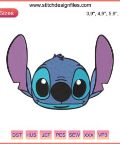Cute Cartoon Stitch Face Embroidery Design | Disney Lilo & Stitch Machine File | Adorable DIY Sewing Pattern