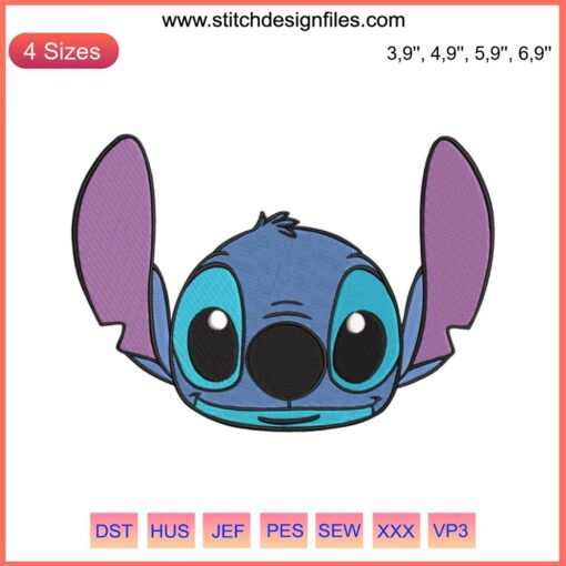 Cute Cartoon Stitch Face Embroidery Design | Disney Lilo & Stitch Machine File | Adorable DIY Sewing Pattern