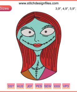 Sally Face Embroidery: Nightmare Before Christmas Halloween Design featuring Sally's intricate face pattern, perfect for machines.