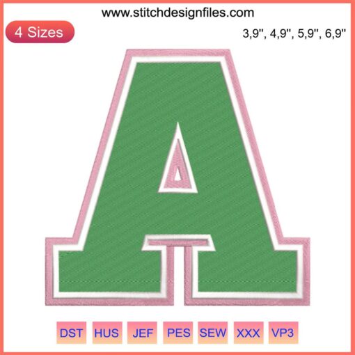 Alpha Kappa Alpha Sorority embroidery machine design file featuring AKA Greek letters in pink and green. Ideal for textile art.