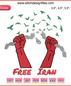 "Iran Flag Embroidery Design: Support Freedom | Machine Design for Iranian People"