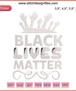 "Black Lives Matter Embroidery Design: Two BLM hands in unity, black history machine embroidery pattern for empowerment shirts."