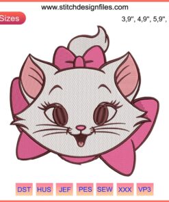 Marie Aristocats Embroidery Design: Cute Disney Cat Machine Embroidery, Perfect for DIY Projects & Apparel.