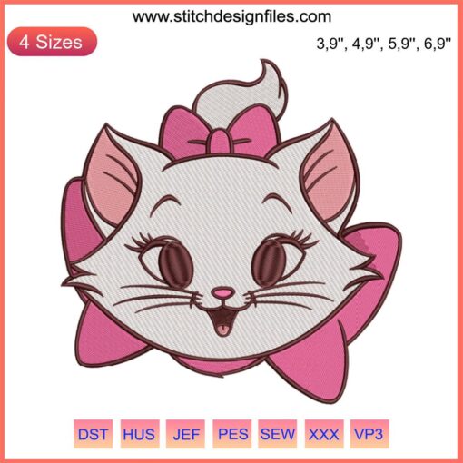 Marie Aristocats Embroidery Design: Cute Disney Cat Machine Embroidery, Perfect for DIY Projects & Apparel.