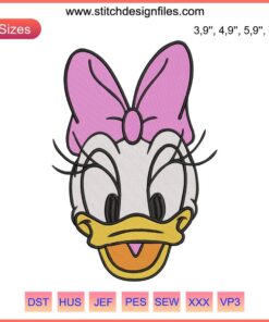 Daisy Duck Face Funny Embroidery Design | Disney Machine Embroidery Pattern | Cute Cartoon Embroidery Artwork