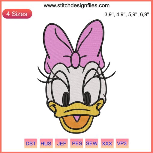 Daisy Duck Face Funny Embroidery Design | Disney Machine Embroidery Pattern | Cute Cartoon Embroidery Artwork