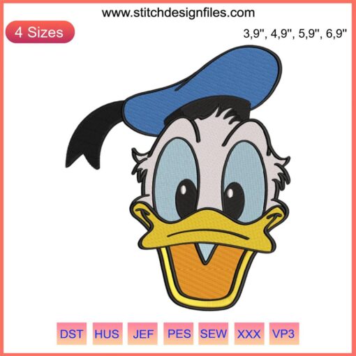 Donald Duck Face Funny Disney Embroidery Design | Machine Embroidery File for Instant Download