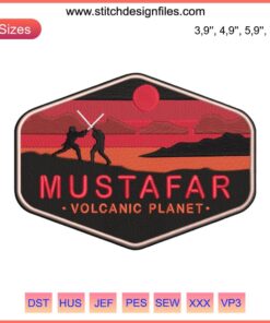 Mustafar Volcanic Planet Embroidery Design featuring Darth Vader; Star Wars Machine File; Intricate Mustafar Scene.