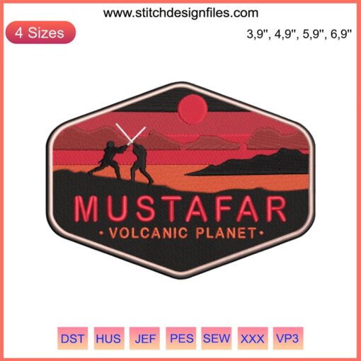 Mustafar Volcanic Planet Embroidery Design featuring Darth Vader; Star Wars Machine File; Intricate Mustafar Scene.