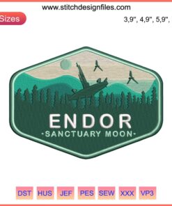 Star Wars Endor Sanctuary Moon Embroidery Design File, featuring dense forest moon landscape, machine embroidery pattern.