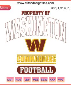 Washington Commanders Football Embroidery Design File, NFL Team Logo, Sport Machine Embroidery Pattern, Digital Download.