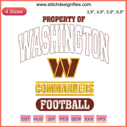Washington Commanders Football Embroidery Design File, NFL Team Logo, Sport Machine Embroidery Pattern, Digital Download.