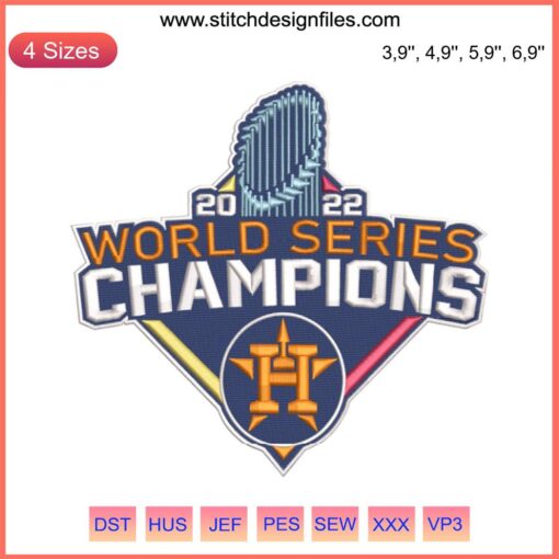 Houston Astros 2022 MLB World Series Champions Embroidery Design with Baseball Machine Pattern
