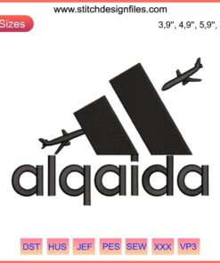 Algaida adidas parody: Al Qaeda logo, embroidery file design, digital product for machine embroidery, creative satirical twist.
