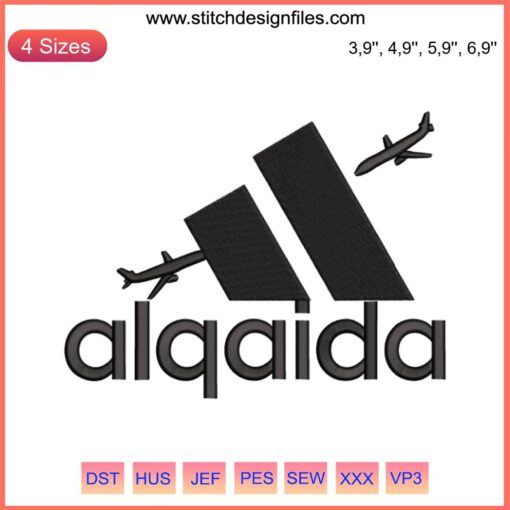 Algaida adidas parody: Al Qaeda logo, embroidery file design, digital product for machine embroidery, creative satirical twist.
