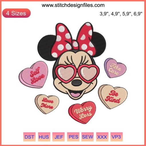 Minnie Valentine Magical Embroidery Design | Disney Valentine's Day Machine File | Heart-themed Minnie Mouse pattern