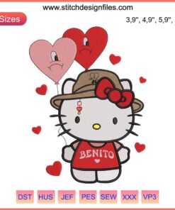 Hello Kitty and Bad Bunny Valentine's Embroidery Design | Cute Machine Embroidery File | Adorable Valentine's Embroidery Art