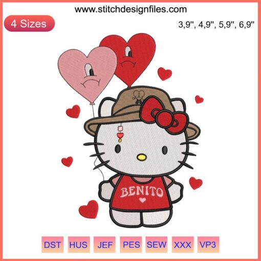 Hello Kitty and Bad Bunny Valentine's Embroidery Design | Cute Machine Embroidery File | Adorable Valentine's Embroidery Art