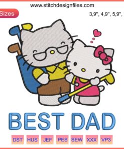 Hello Kitty Best Dad Embroidery Design | Father’s Day Gift | Cute Hoops and Text | Birthday Present Idea | Whimsical Appeal