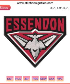 Essendon Bombers AFL embroidery design: vibrant red and black aircraft logo, ideal for Essendon Football Club fans.