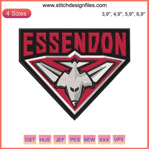Essendon Bombers AFL embroidery design: vibrant red and black aircraft logo, ideal for Essendon Football Club fans.