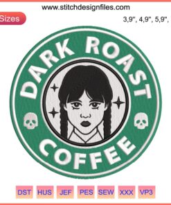 Wednesday Addams Embroidery on Dark Roast Coffee | Jenna Ortega Starbucks Design | Striking Gothic Coffee Art