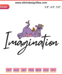 Figment Imagination Disney Embroidery: Whimsical machine design, featuring Figment character, capturing creative journey humor.