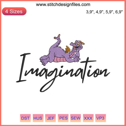 Figment Imagination Disney Embroidery: Whimsical machine design, featuring Figment character, capturing creative journey humor.