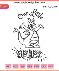 Figment Disney Embroidery Design - One Little Spark, whimsical dragon fantasy stitching pattern for machine embroidery fans.