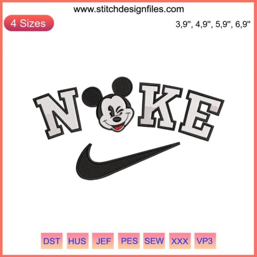 "Mickey Mouse Face Embroidery Design File | Nike x Disney Machine Design | Cartoon Character Stitch Pattern Downloadable"