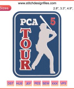 PCA Tour 5 Baseball Embroidery Design featuring dynamic baseball stitching, perfect for sports machine embroidery projects.