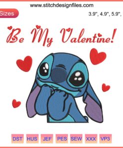 Cute Disney Valentine's Day embroidery design featuring hearts and romantic motifs for machine stitching, perfect for crafts.