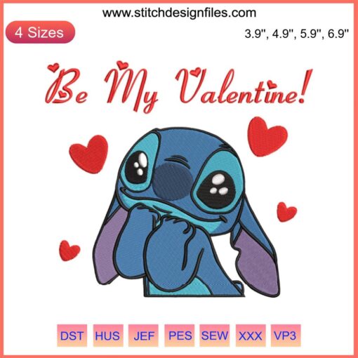 Cute Disney Valentine's Day embroidery design featuring hearts and romantic motifs for machine stitching, perfect for crafts.