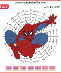 Spider-Man Embroidery Design File: Marvel Hero Machine Embroidery, Action Pose, Iconic Red-Blue Suit, DIY Sewing Project