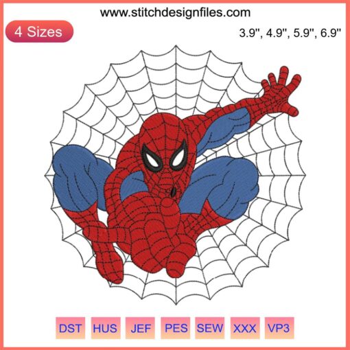 Spider-Man Embroidery Design File: Marvel Hero Machine Embroidery, Action Pose, Iconic Red-Blue Suit, DIY Sewing Project