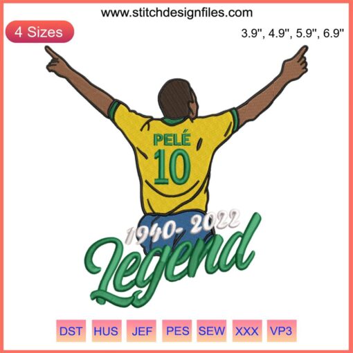 Pele The Legend Brazilian Embroidery Design File: Tribute 1940-2022, Iconic Football Legend, Digital Art Pattern.