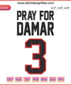 Buffalo Bills Pray For Damar 3 Embroidery Design featuring heart and hashtag #LoveForDamarHamlin.