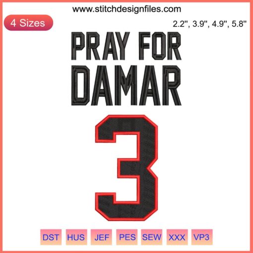Buffalo Bills Pray For Damar 3 Embroidery Design featuring heart and hashtag #LoveForDamarHamlin.