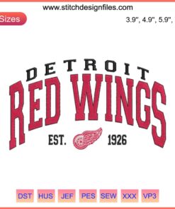 Detroit Red Wings Est. 1926 NHL Vintage Embroidery Design File, Classic Hockey Logo for Fans, Retro Team Spirit Custom Stitching.