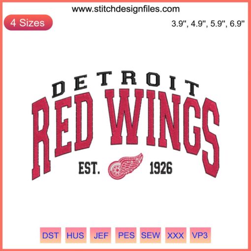 Detroit Red Wings Est. 1926 NHL Vintage Embroidery Design File, Classic Hockey Logo for Fans, Retro Team Spirit Custom Stitching.