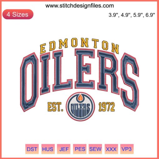 Edmonton Oilers Vintage Embroidery Design File, NHL 1972 Logo, Nostalgic Hockey Pattern, Embroidered Sports Graphic
