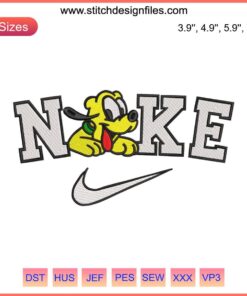 Nike Pluto Embroidery Design featuring Disney's Pluto Dog cartoon in vibrant colors, perfect for digital file enthusiasts.