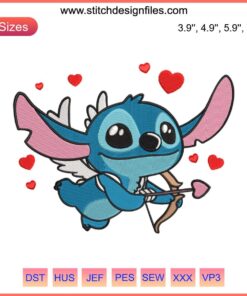 Valentines Cupid Stitch Embroidery Design File | Romantic Gift for Lover | Instant Download | Heart & Arrow Motif
